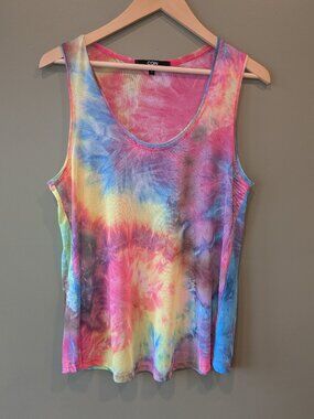 COIN 1804 Neon Tie Dye Mesh Tank Med Festival Rave Summer Bright Hippie Fairy